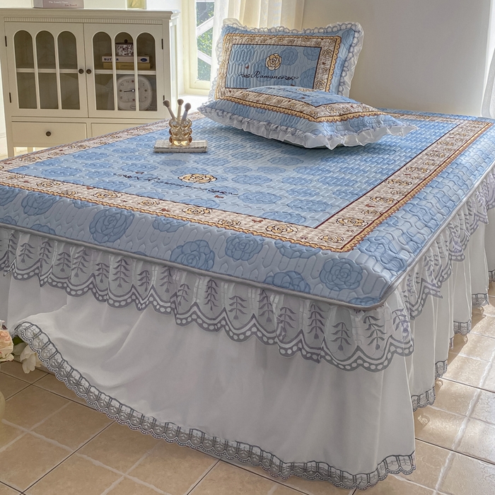 91家纺网 家纺一手货源 找家纺 麋兔 2025新款冰丝床裙乳胶凉席席子 朵兰