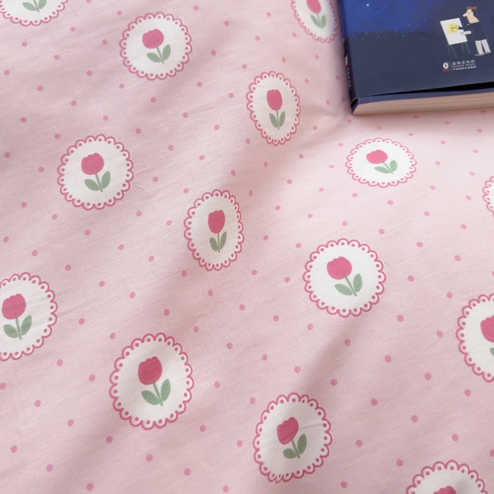 91家纺网 家纺一手货源 找家纺 花西夫人2025新款13372纯棉印花全棉四件套床单床笠款波点郁金香