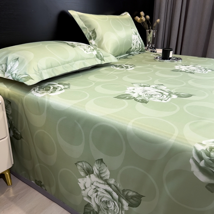 91家纺网 家纺一手货源 找家纺 许林 2025新款冰丝凉席床单款凉席三件套-雨桐绿