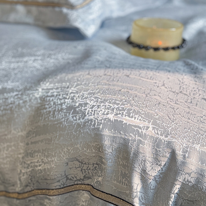 91家纺网 家纺一手货源 找家纺 优悦生活馆 2025新款冰丝亮丝提花四件套-白月光 水波蓝