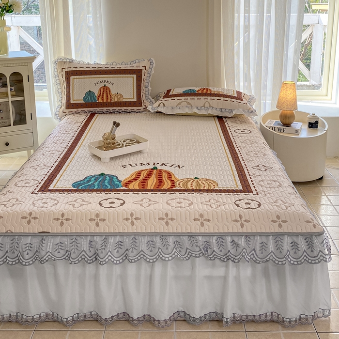 91家纺网 家纺一手货源 找家纺 麋兔 2025新款冰丝床裙乳胶凉席席子 南瓜