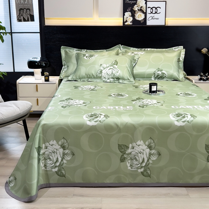 91家纺网 家纺一手货源 找家纺 许林家纺  2025新款冰丝凉席床单款凉席三件套 雨桐绿