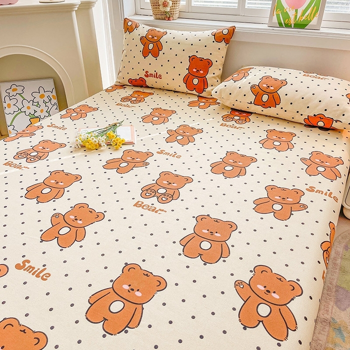 91家纺网 家纺一手货源 找家纺 晓时候2025新款老粗布床笠凉席 饼干熊