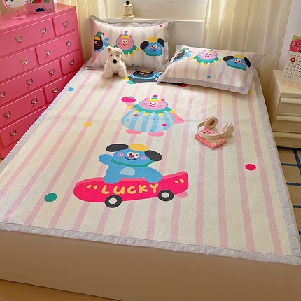 希诺2025新款大版卡通凉席冰丝席三件套 条纹派对