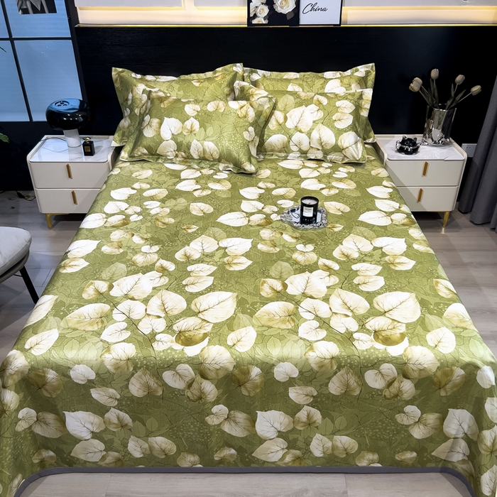 91家纺网 家纺一手货源 找家纺 许林 2025新款冰丝凉席床单款凉席三件套-绿洲