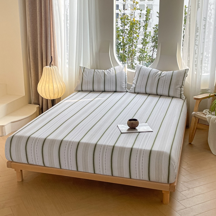 91家纺网 家纺一手货源 找家纺 雅居纺家纺 2025春夏新款全棉纯棉简约老粗布-单床笠 床笠单件凉席席 自由-绿