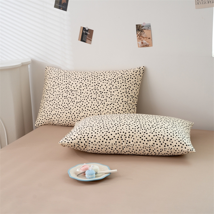 91家纺网 家纺一手货源 找家纺 花西夫人2025新款13372纯棉印花全棉四件套床单床笠款波点-珍珠奶茶