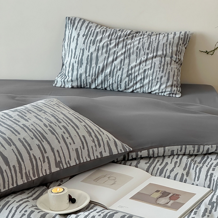 91家纺网 家纺一手货源 找家纺 梦享生活家居 2025新款色织三层提花人字纹面料四件套-斑驳系列 斑驳灰