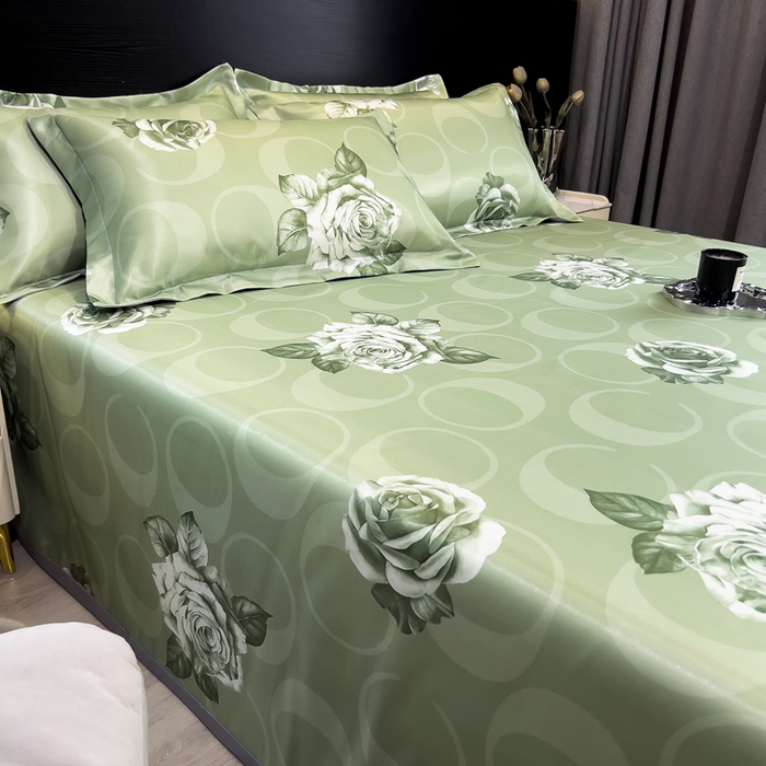 91家纺网 家纺一手货源 找家纺 许林 2025新款冰丝凉席床单款凉席三件套-雨桐绿