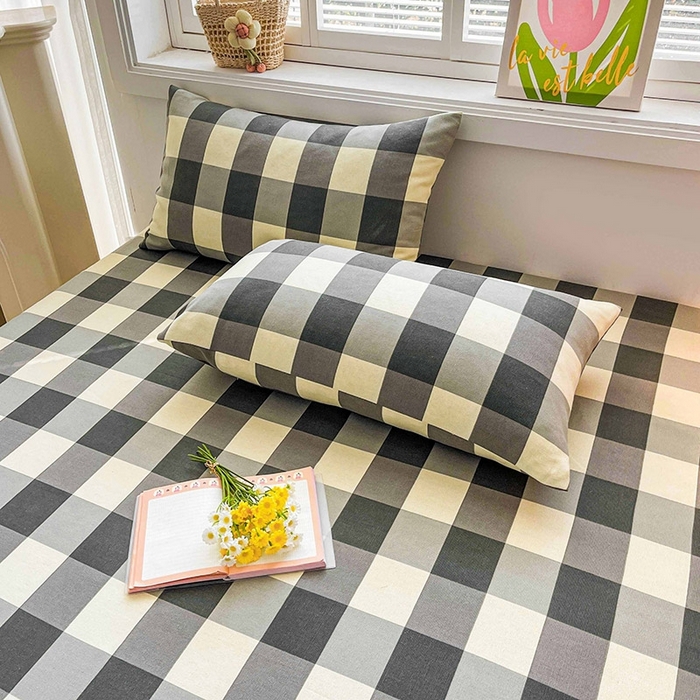 91家纺网 家纺一手货源 找家纺 晓时候2025新款老粗布床笠凉席 黑白格