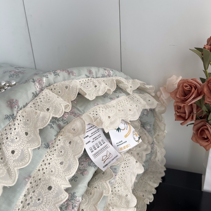 91家纺网 家纺一手货源 找家纺 莱豫2025新款法式纯棉夏被春秋被 花海绿