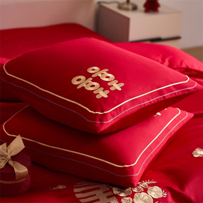 91家纺网 家纺一手货源 找家纺 （总）宏羽纺家纺2025新款13372全棉全工艺喷气四件套-最美嫁衣