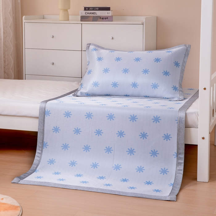 91家纺网 家纺一手货源 找家纺 凌云 2025新款学生宿舍提花凉感冰丝席 雪漾-蓝