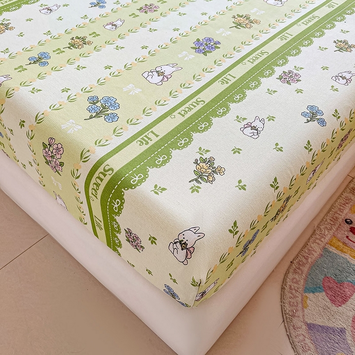 91家纺网 家纺一手货源 找家纺 晓时候2025新款老粗布床笠凉席 田园小兔