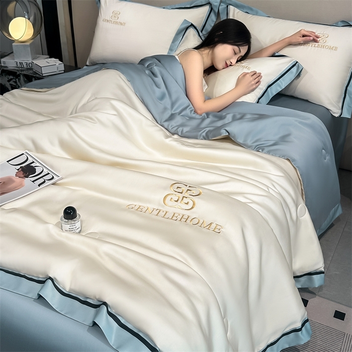 91家纺网 家纺一手货源 找家纺 笙意家纺2025新款水洗真丝夏被 威廉-奶昔白+海清