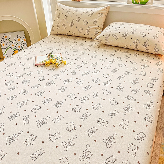 91家纺网 家纺一手货源 找家纺 晓时候2025新款老粗布床笠凉席 绅士小熊