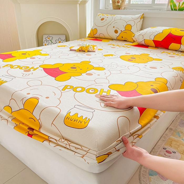 91家纺网 家纺一手货源 找家纺 晓时候2025新款老粗布床笠凉席 维尼熊