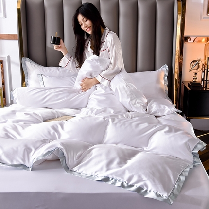 91家纺网 家纺一手货源 找家纺 经年 2025年奢华真丝手感水洗冰丝天丝四件套-初见系列 直播爆款 初见-典雅白