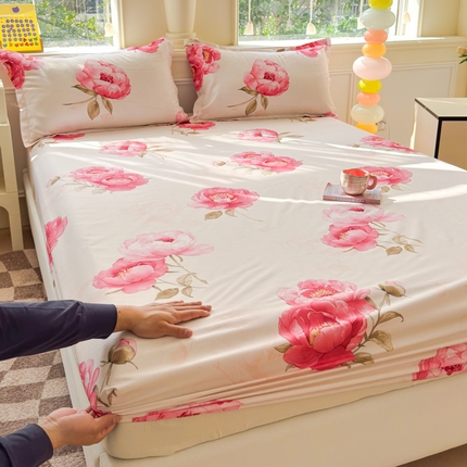 佑佳家纺 2025年新款铂金棉芦荟棉单床笠，有配套枕套「支持定制各种尺寸」 牡丹花