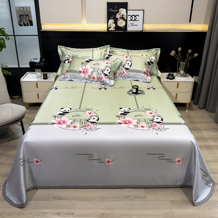 91家纺网 家纺一手货源 找家纺 许林 2025新款冰丝凉席床单款凉席三件套-熊猫