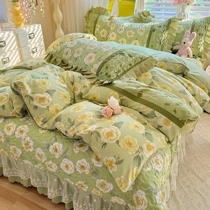 91家纺网 家纺一手货源 找家纺 （总）九诺家纺 2025新款韩式云朵棉印花床盖四件套