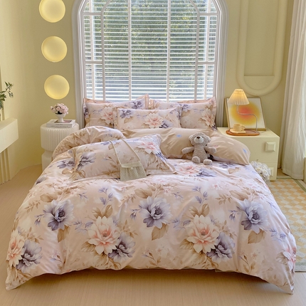 星期三家纺 2025年3月新款铂金全棉13372四件套（加老板微信有会员价）（加微信有会员价） 花几度咖