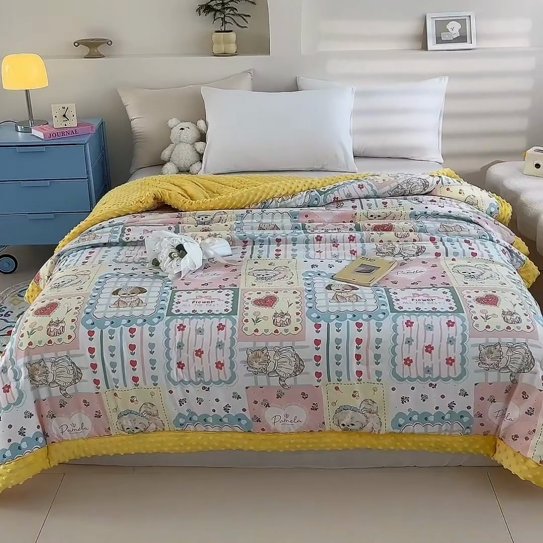 91家纺网 家纺一手货源 找家纺 爱宝被业 2025新款A类凉感豆豆绒羽丝棉夏被 猫狗之家