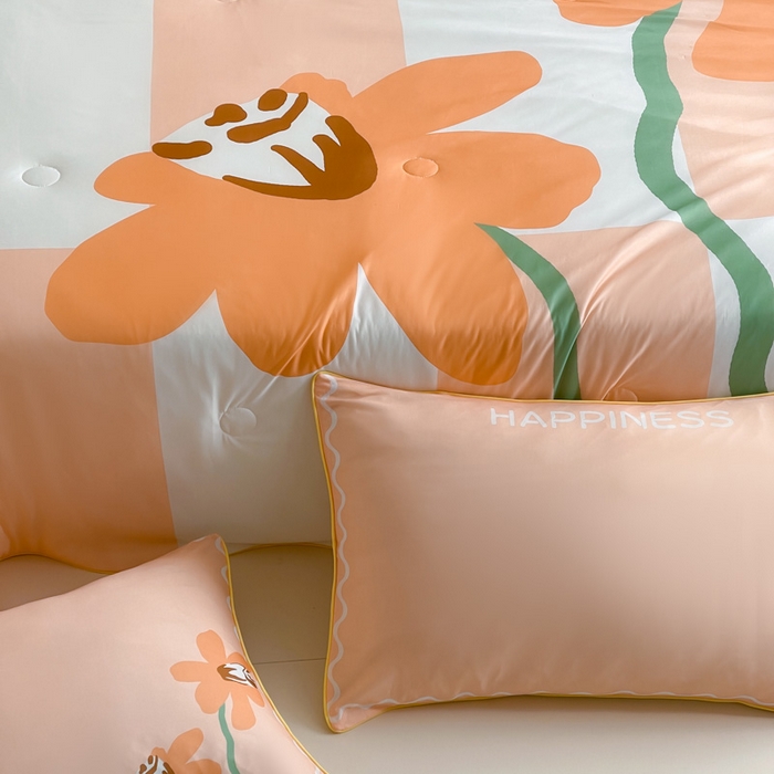 91家纺网 家纺一手货源 找家纺 大彩家居 2025新款凉感丝大版数码印花夏凉被 荷韵-桔