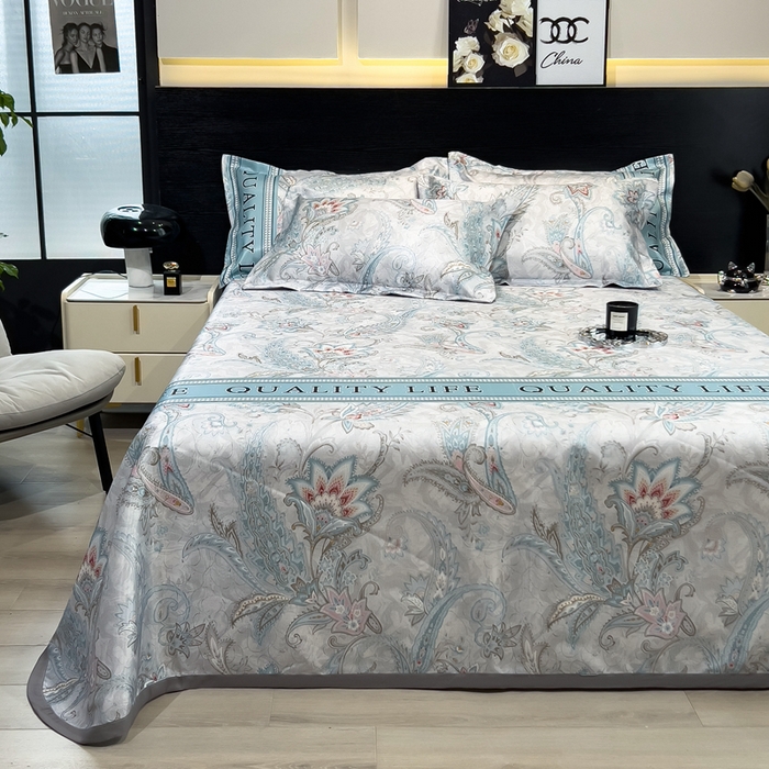 91家纺网 家纺一手货源 找家纺 许林 2025新款冰丝凉席床单款凉席三件套-洛丽塔