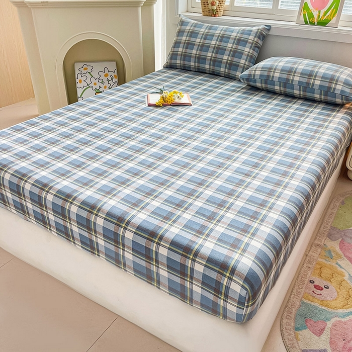 91家纺网 家纺一手货源 找家纺 晓时候2025新款老粗布床笠凉席 简兮蓝