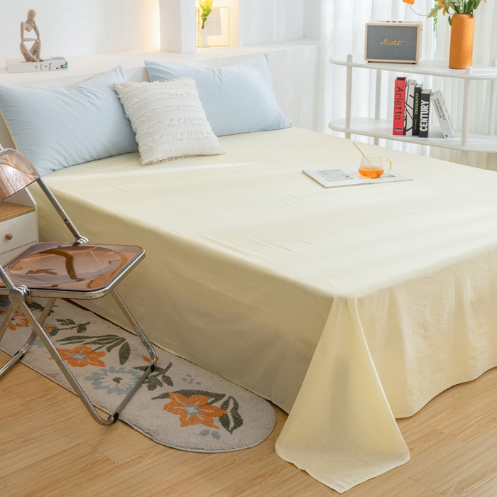 91家纺网 家纺一手货源 找家纺 2025新款全棉双拼水洗棉四件套 双拼-天蓝奶黄