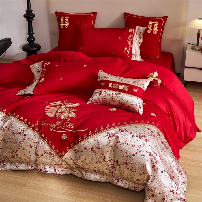 91家纺网 家纺一手货源 找家纺 （总）宏羽纺家纺2025新款13372全棉全工艺喷气四件套-最美嫁衣