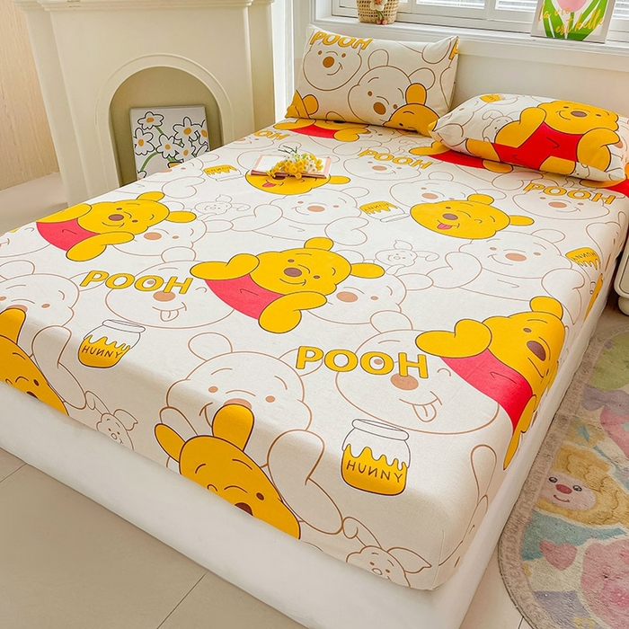 91家纺网 家纺一手货源 找家纺 晓时候2025新款老粗布床笠凉席 维尼熊