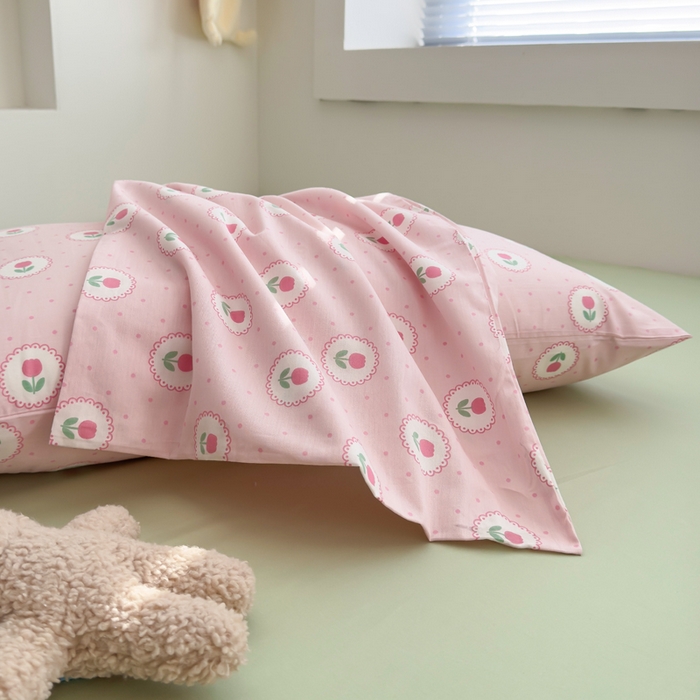 91家纺网 家纺一手货源 找家纺 花西夫人2025新款13372纯棉印花全棉四件套床单床笠款波点郁金香