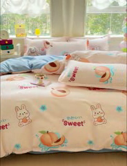 91家纺网 家纺一手货源 找家纺 佑佳家纺 2025年新款铂金棉芦荟棉学生三件套四件套 单被套 单枕套「支持定做各种尺寸」 兔兔桃桃