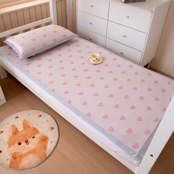 91家纺网 家纺一手货源 找家纺 凌云 2025新款学生宿舍提花凉感冰丝席 甜心-粉