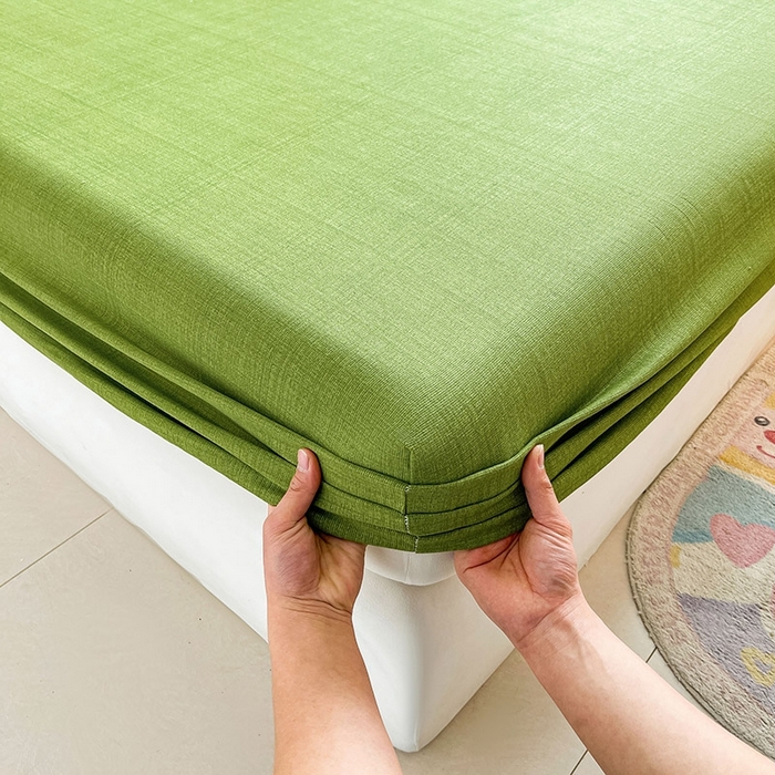 91家纺网 家纺一手货源 找家纺 晓时候2025新款老粗布床笠凉席 简约绿