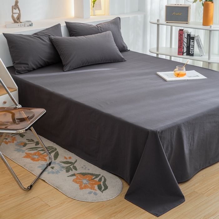 91家纺网 家纺一手货源 找家纺 2025新款全棉双拼水洗棉四件套 双拼-低调灰