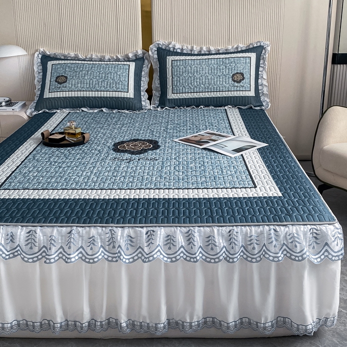 91家纺网 家纺一手货源 找家纺 麋兔 2025新款冰丝床裙乳胶凉席席子 香奇朵