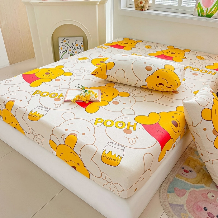 91家纺网 家纺一手货源 找家纺 晓时候2025新款老粗布床笠凉席 维尼熊