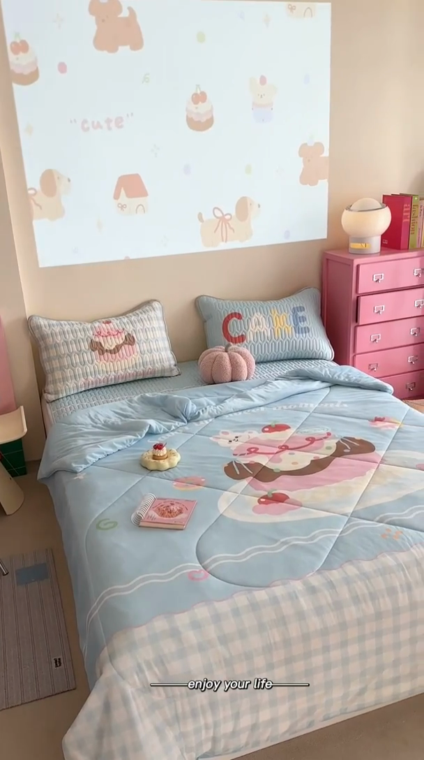 91家纺网 家纺一手货源 找家纺 美乐迪家纺2025新款凉感丝乳胶凉席夏被夏凉被空调被 甜蜜蛋糕