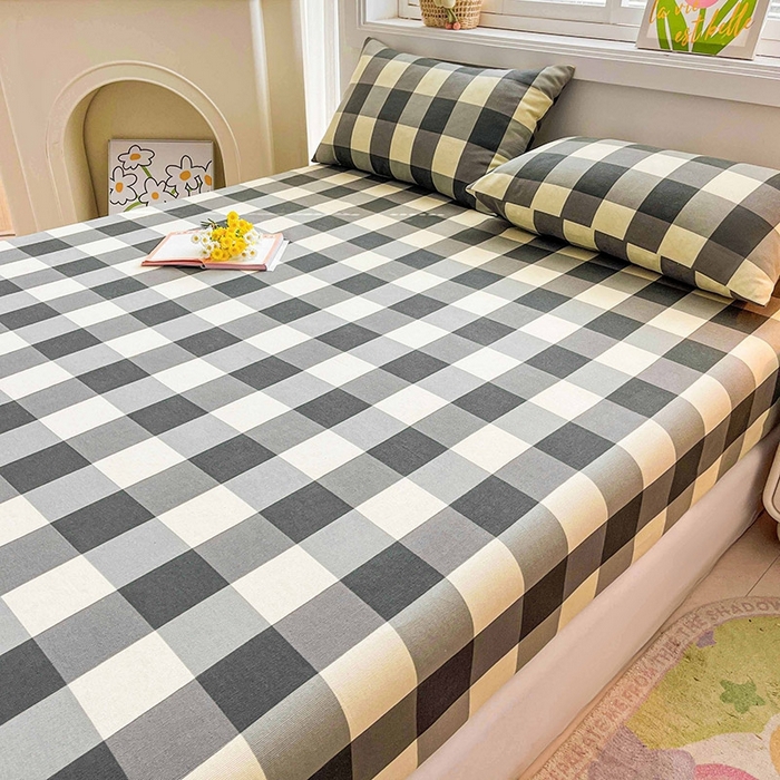 91家纺网 家纺一手货源 找家纺 晓时候2025新款老粗布床笠凉席 黑白格