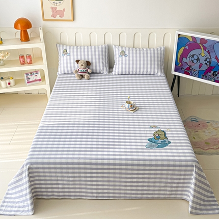 91家纺网 家纺一手货源 找家纺 雅居纺家纺 2025春夏新款全棉纯棉绣花A类老粗布单床单床单单件 星球恐龙