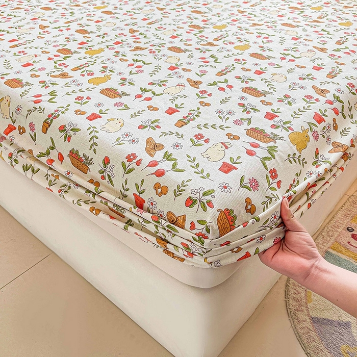 91家纺网 家纺一手货源 找家纺 晓时候2025新款老粗布床笠凉席 花丛兔