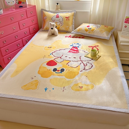 希诺2025新款大版卡通凉席冰丝席三件套 芝士小狗