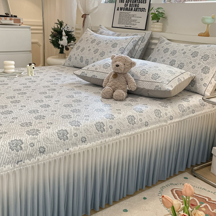 91家纺网 家纺一手货源 找家纺 雅居纺家纺 2025新款加厚三明治底床裙款凉感席 梦幻-蓝