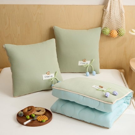枕芯真意 2025新款小清新全棉多功能郁金香抱枕被 郁金香-竹青绿