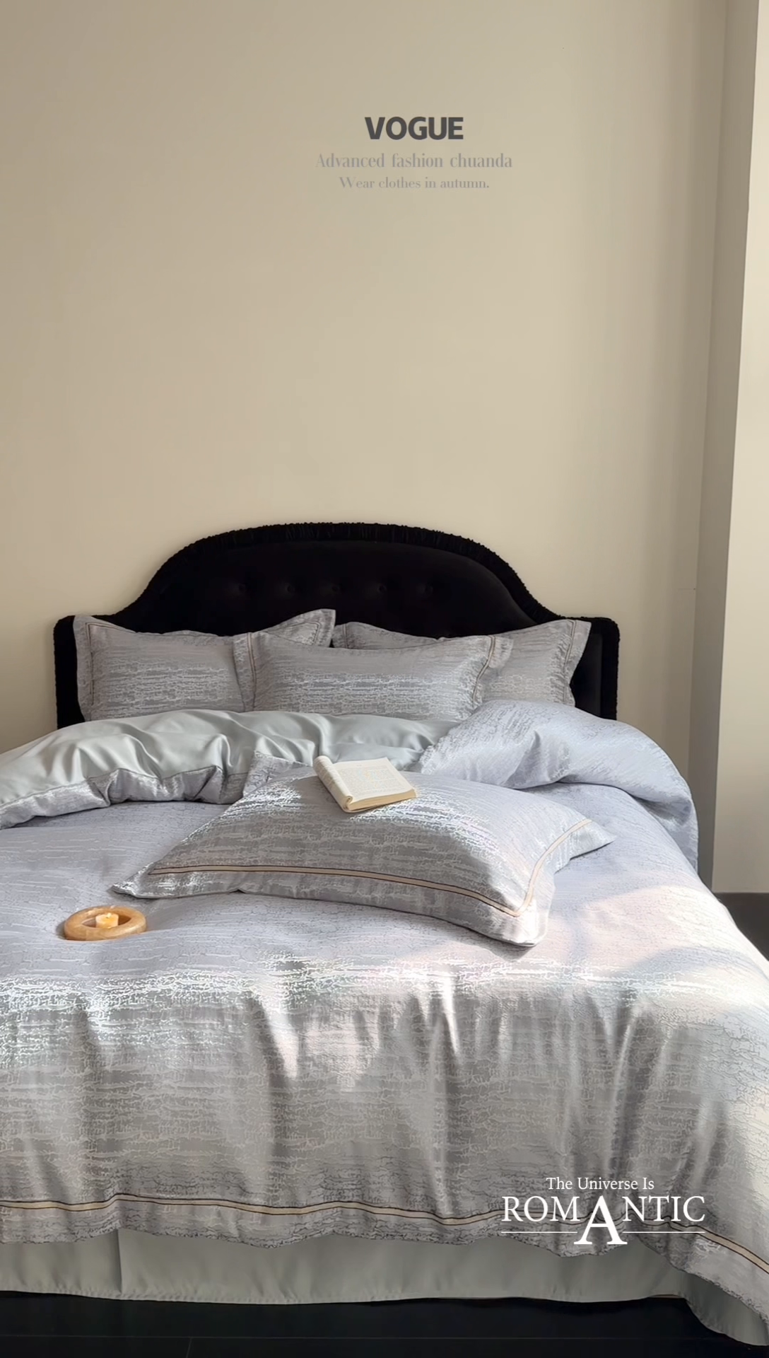 91家纺网 家纺一手货源 找家纺 优悦生活馆 2025新款冰丝亮丝提花四件套-白月光 星辰灰