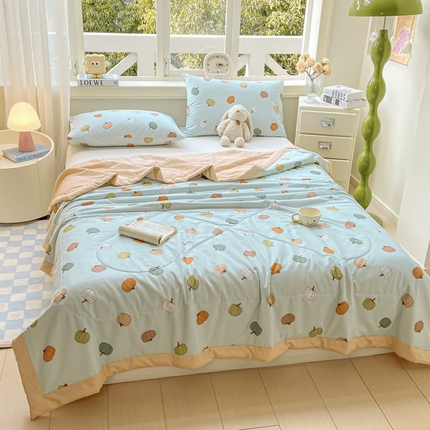 沃尔居 2025新款双面全棉印花夏被可机洗小清新纯棉夏凉被薄被芯空调被子 南瓜派对