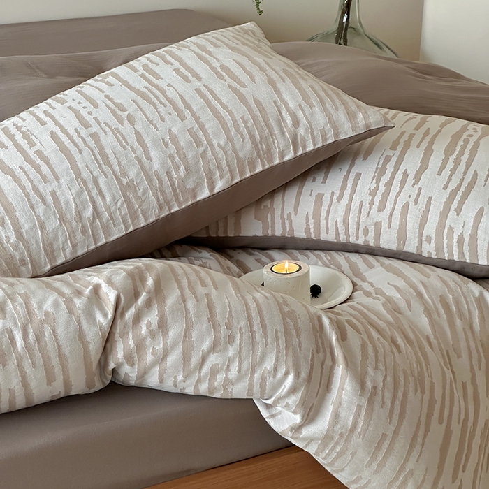 91家纺网 家纺一手货源 找家纺 梦享生活家居 2025新款色织三层提花人字纹面料四件套-斑驳系列 斑驳米咖